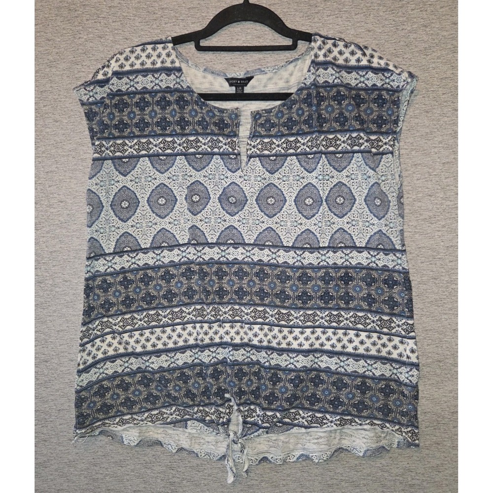 LUCKY BRAND Cap Sleeve Top Split Neck Front Hem Tie Cotton Modal‎ Women's LARGE